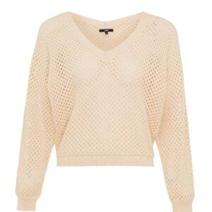 V-neck open sequins knitted pullover Taupe Sand | MF006603251W