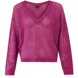 V-neck open sequins knitted pullover Medium Mauve | MF006603251W